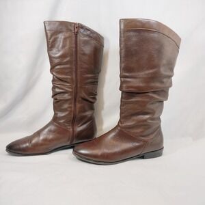 ALDO Brown Knee High Boots; Slouchy Leather Side Zip Flat